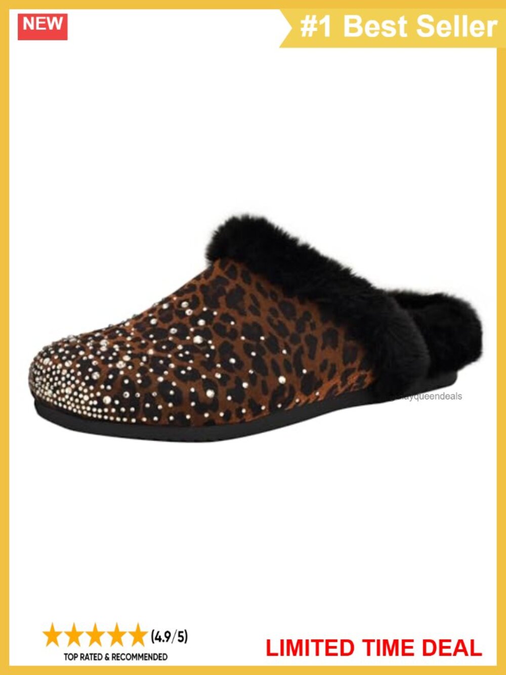 Guess Gascona Rhinestone Mule Fluffy Faux Shearling Slip-On Round Toe